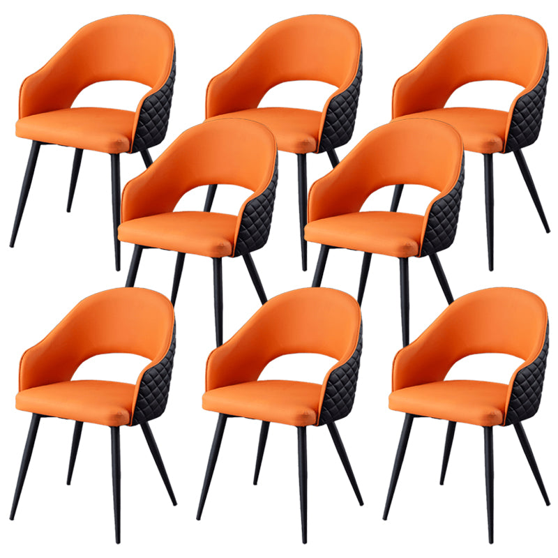 Upholstered Arm Chair Industrial Faux Leather Indoor Dining Chair with Metal Legs