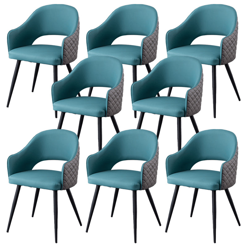 Upholstered Arm Chair Industrial Faux Leather Indoor Dining Chair with Metal Legs