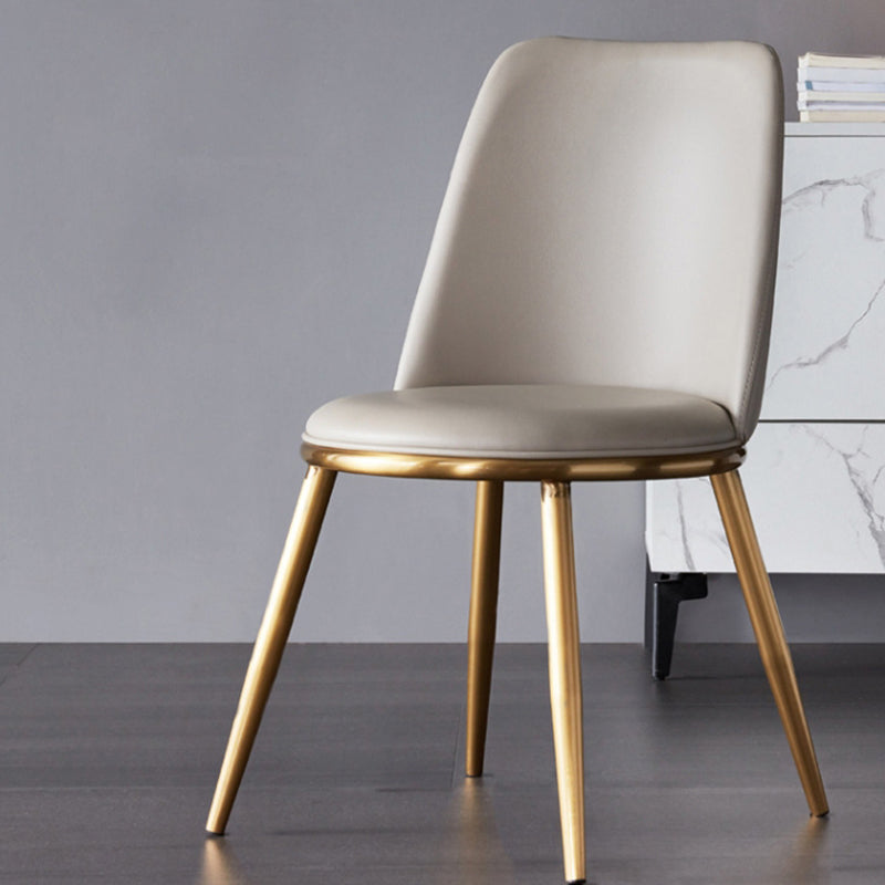 White Upholstered Dining Chair Kitchen Dining Chair with Metal Legs