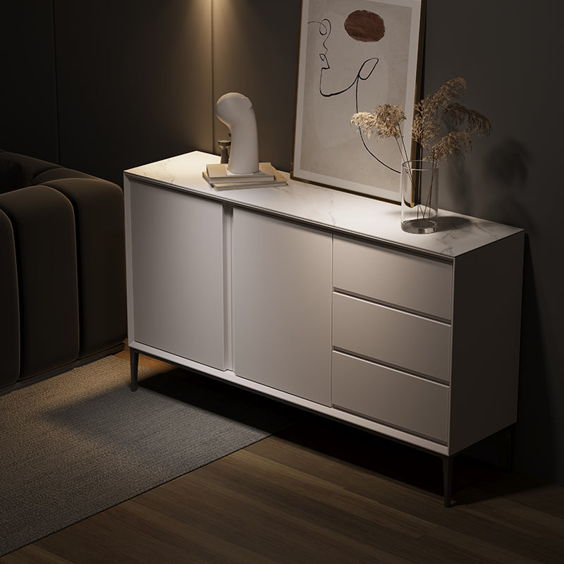 Sintered Stone Sideboard Table Antique Finish 3-drawer Credenza with Metal Legs