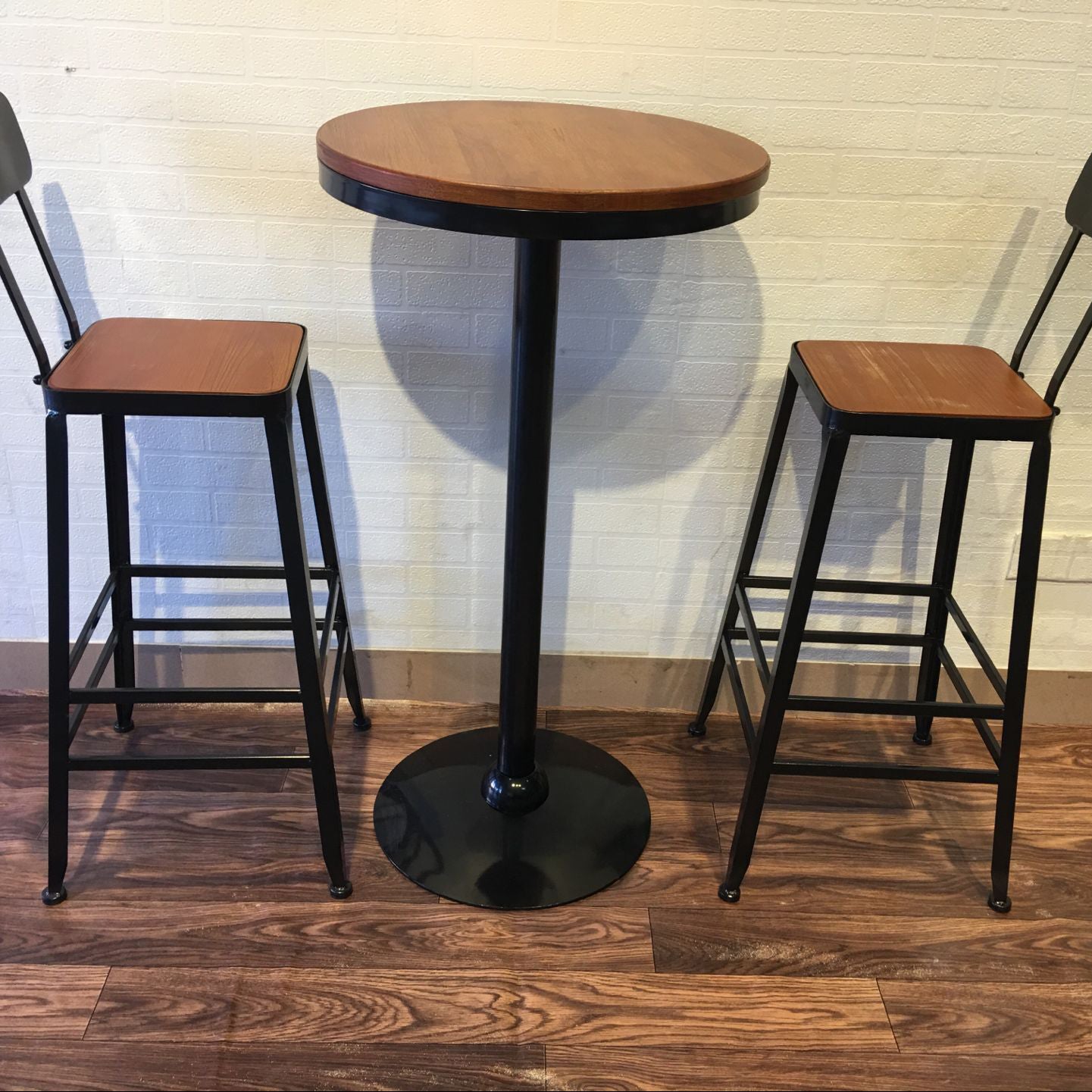 1/2/3/5 Pieces Bar Table Set Modern Brown Solid Wood Round Pub Table Set