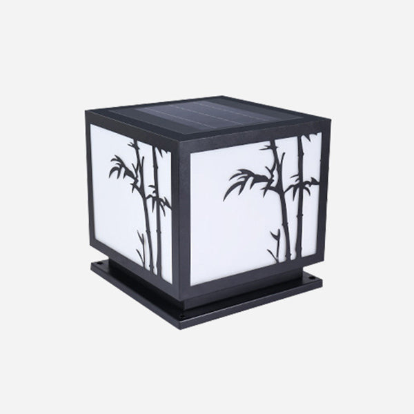 Solar Square Outdoor Lights Black Metal Pillar Lamp with Acrylic Shade for Garden