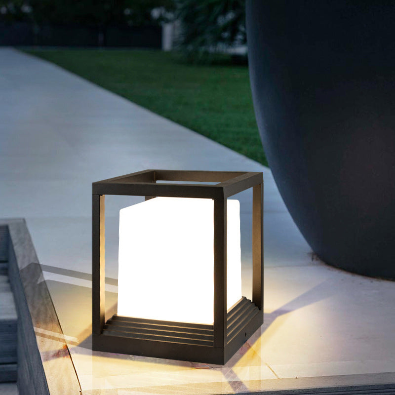 Rectangular Outdoor Lights Black Aluminum Pillar Lamp with Acrylic Shade for Garden