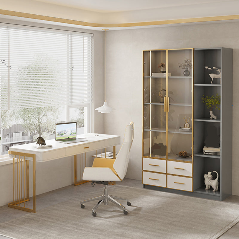 Glam Vertical Standard Bookshelf Manufactured Wood Bookcase with Glass Door