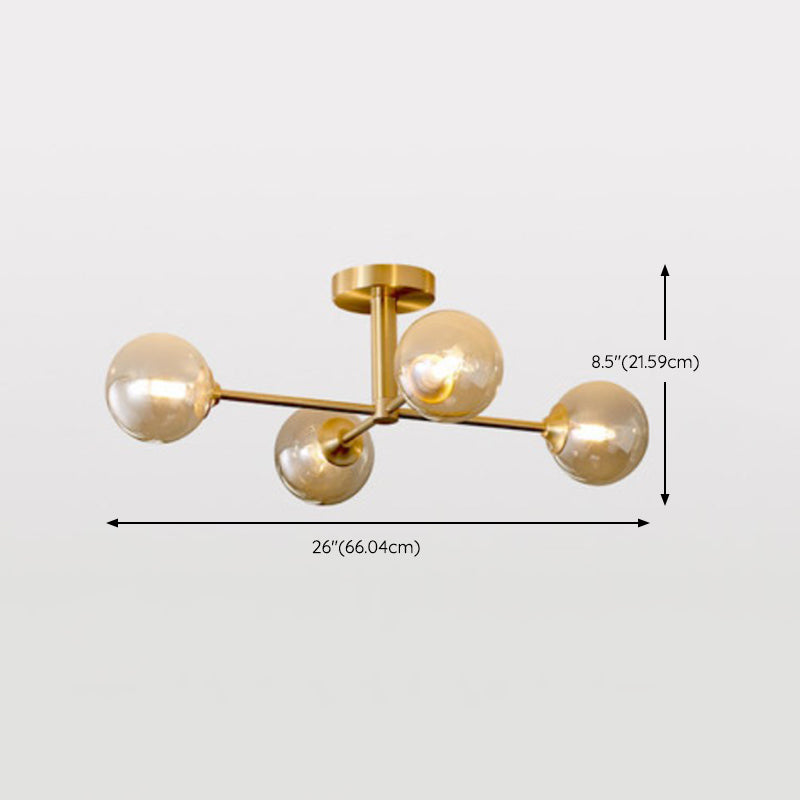 Modern Style Sputnik Shape Flush Mount Metal Ceiling Light in Gold for Living Room