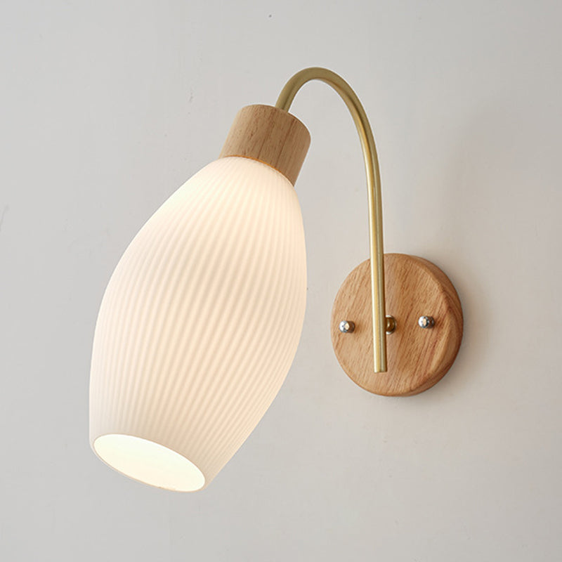 Single Modernism Beige Wall Mounted Sconce Shaded Wall Light with Wood
