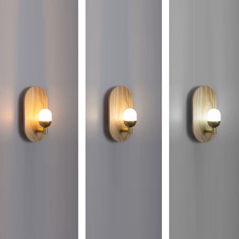 Single Modernism Beige Wall Mounted Sconce Oval Wooden Wall Light