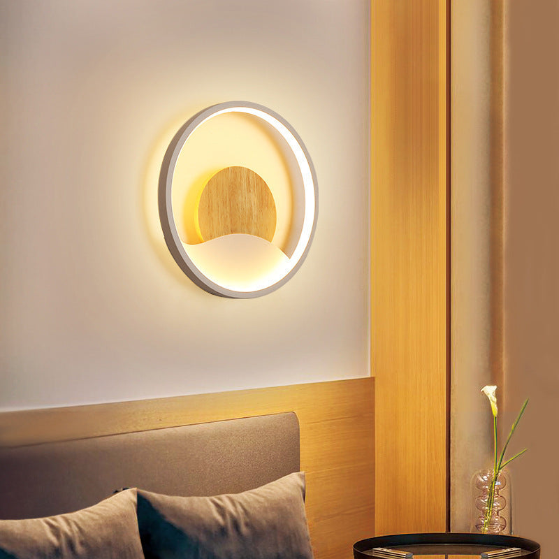 Iron and Wood Modern Wall Mount Round LED in White / Grey Wall Light