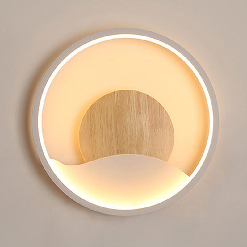 Iron and Wood Modern Wall Mount Round LED in White / Grey Wall Light