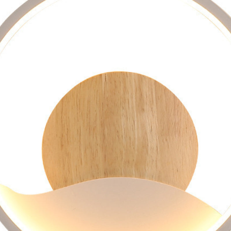 Iron and Wood Modern Wall Mount Round LED in White / Grey Wall Light