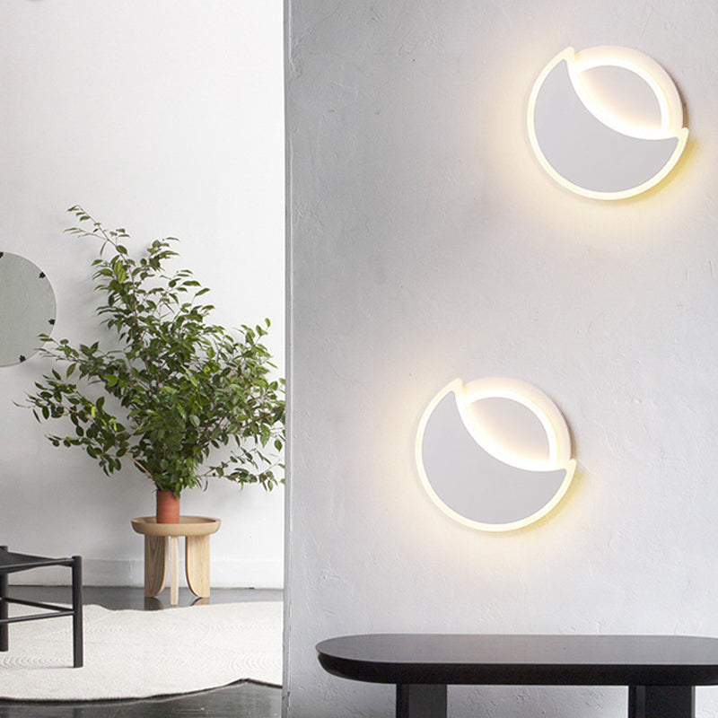 Modern 2 - Light Round Wall Light in Black / White Finish Iron and Acrylic Wall Flush