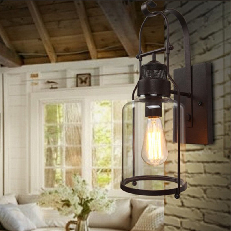 Cylinder Shape Wall Lamp Industrial Style Metal 1 Light Sconce for Living Room