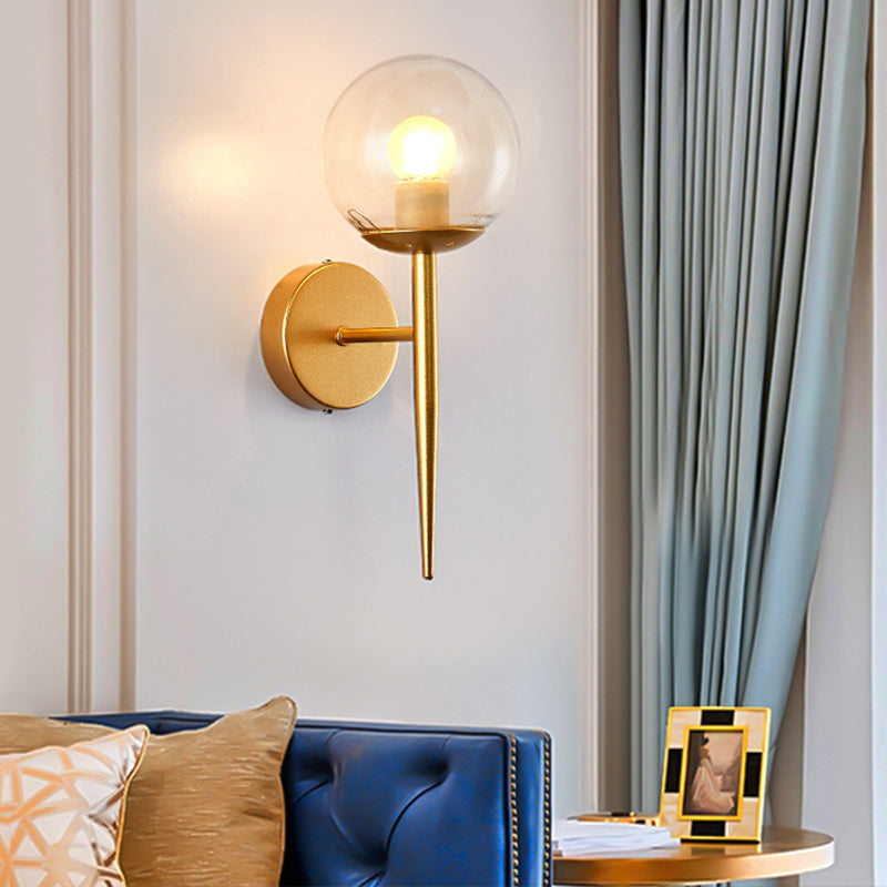 Clear Globe Shade Wall Sconce Metal Contemporary Wall Armed Light in Black / Gold