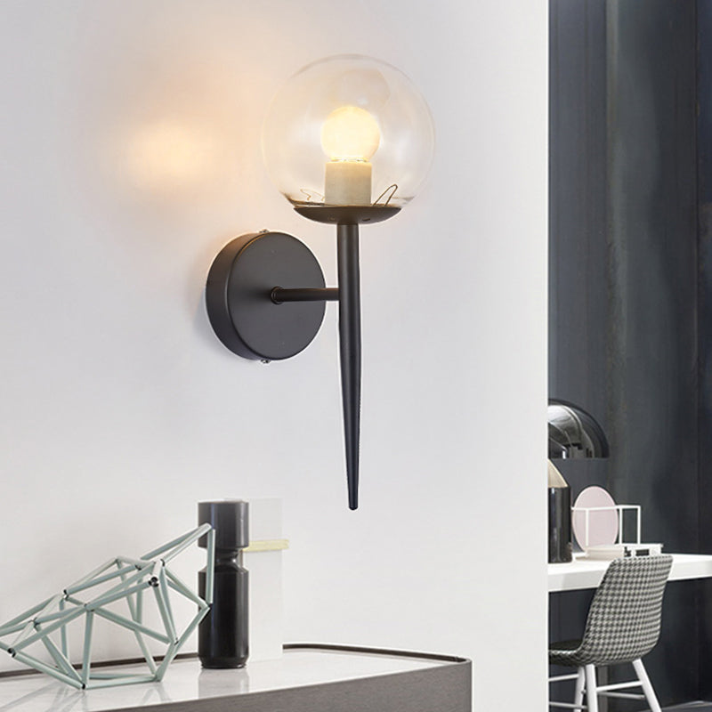Clear Globe Shade Wall Sconce Metal Contemporary Wall Armed Light in Black / Gold