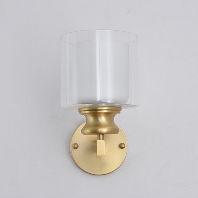 Modern 1 - Light Armed Wall Lighting Solid Brass and Cylinder Glass Shade Wall Sconce