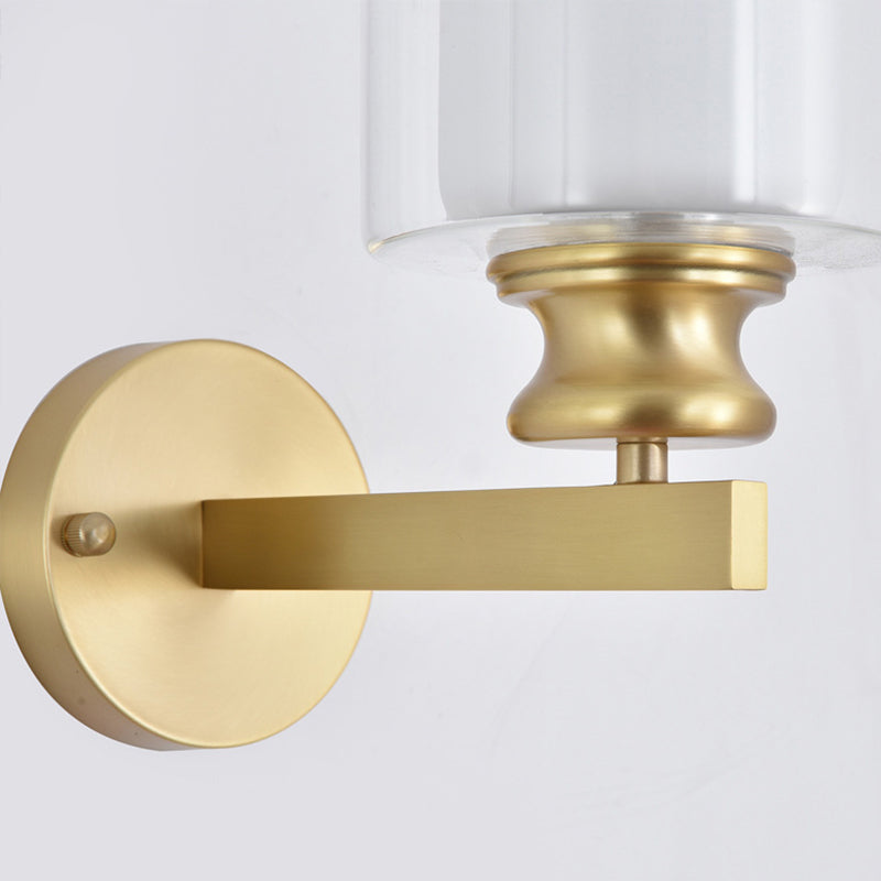 Modern 1 - Light Armed Wall Lighting Solid Brass and Cylinder Glass Shade Wall Sconce