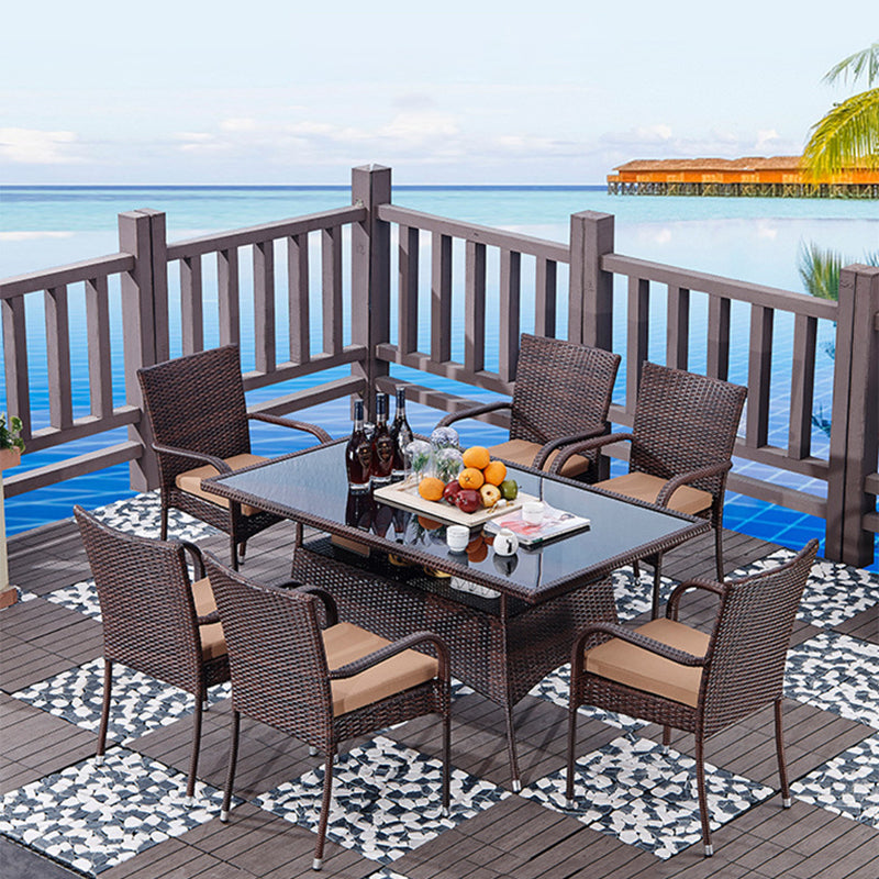 Modern Tempered Glass Outdoor Table Set 1/5/7 Pieces Bistro Table Set with Rat Base