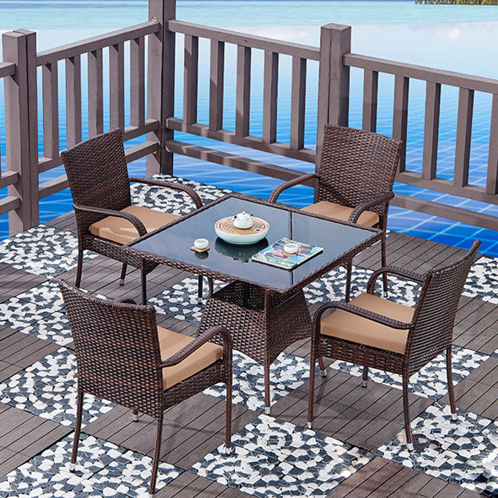 Modern Tempered Glass Outdoor Table Set 1/5/7 Pieces Bistro Table Set with Rat Base
