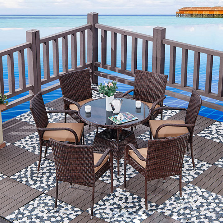 Modern Tempered Glass Outdoor Table Set 1/5/7 Pieces Bistro Table Set with Rat Base