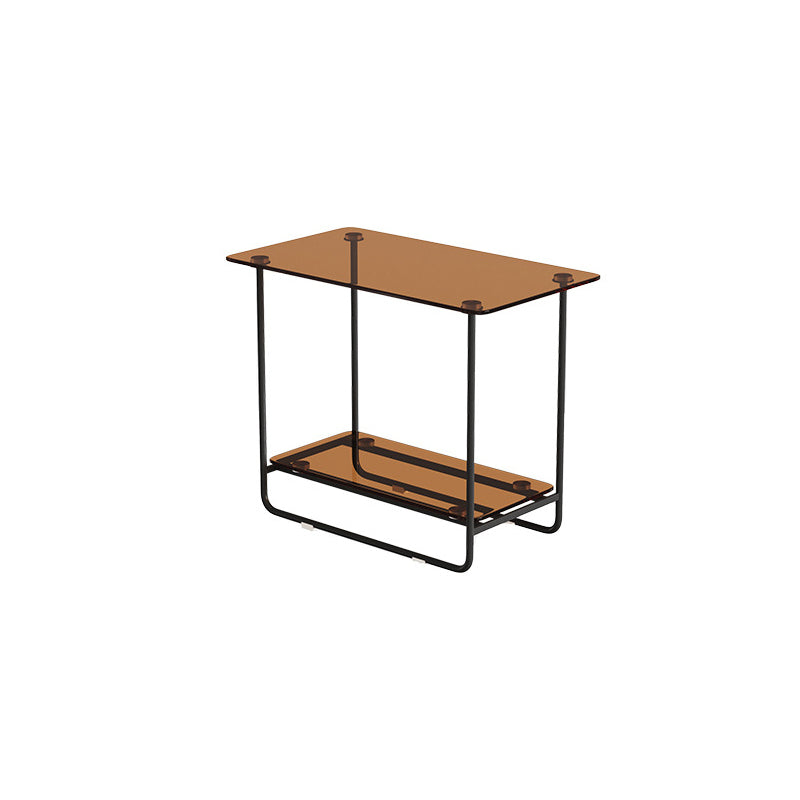 Rectangle Glass Top Side Table 21.65" Tall Metal Sled Base End Table with Shelf