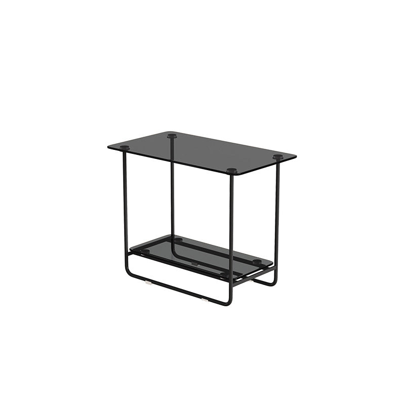 Rectangle Glass Top Side Table 21.65" Tall Metal Sled Base End Table with Shelf