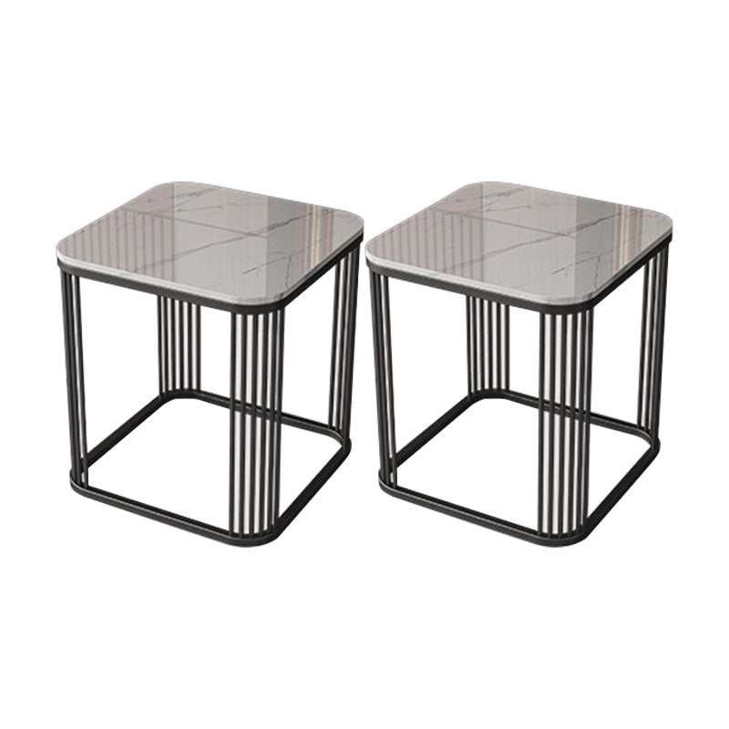 Contemporary Frame End Table Square Slate Top End Table, 21.7" Tall