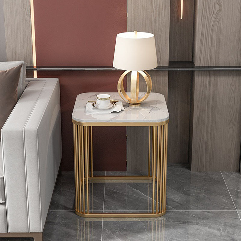 Contemporary Frame End Table Square Slate Top End Table, 21.7" Tall