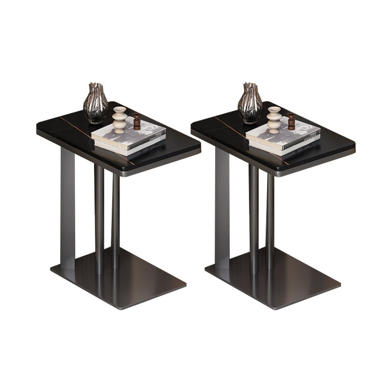 Contemporary Slate Top End Slide Table Metal C Side Table, 21.7" Tall