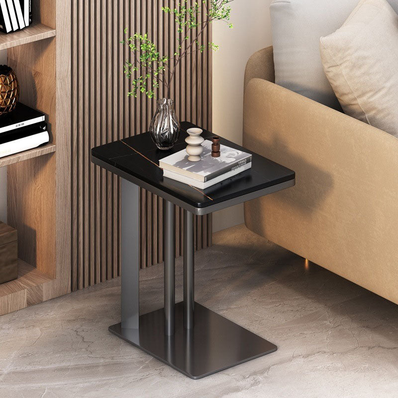 Contemporary Slate Top End Slide Table Metal C Side Table, 21.7" Tall