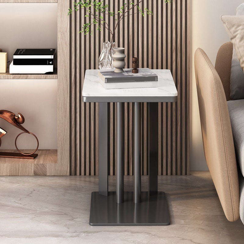 Contemporary Slate Top End Slide Table Metal C Side Table, 21.7" Tall