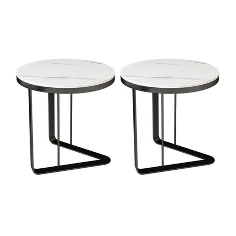 Contemporary Metallic C End Table Round Slate Top Side End Table