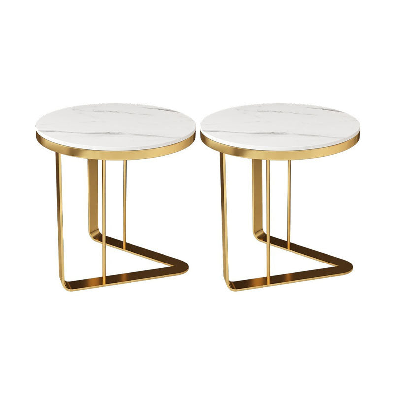 Contemporary Metallic C End Table Round Slate Top Side End Table