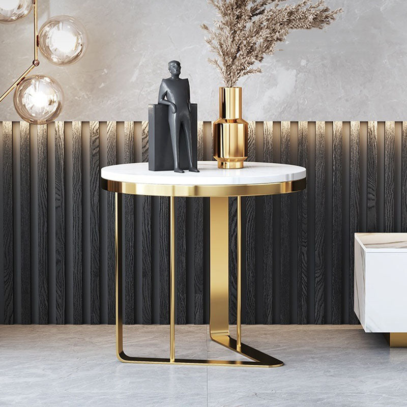 Contemporary Metallic C End Table Round Slate Top Side End Table