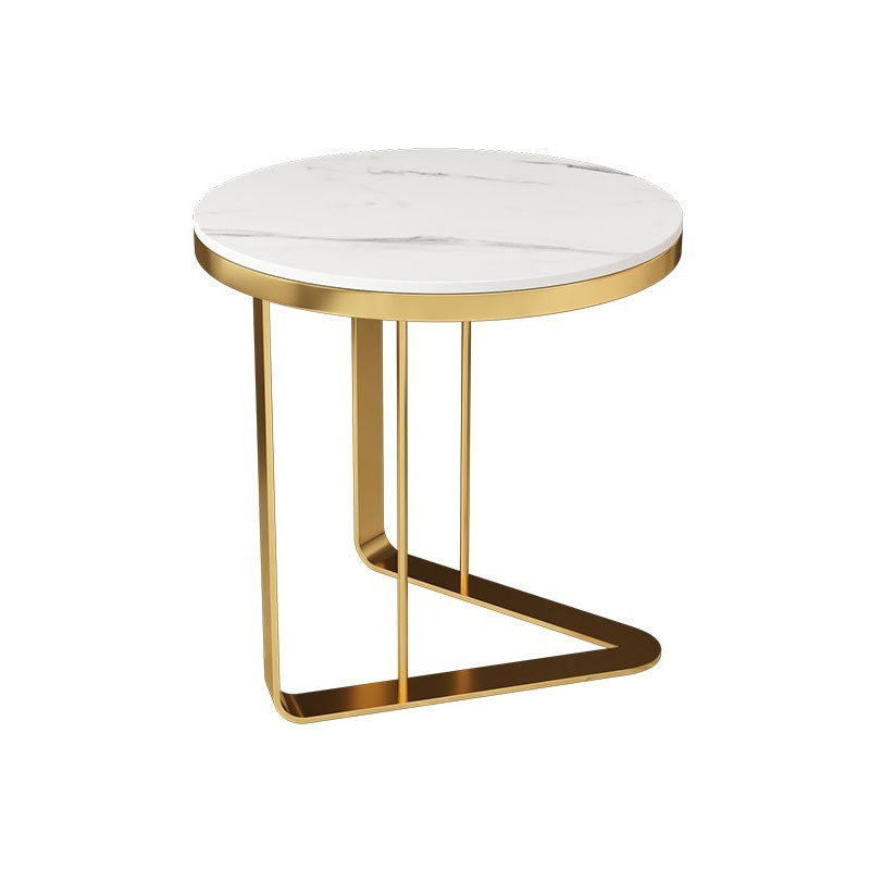 Contemporary Metallic C End Table Round Slate Top Side End Table