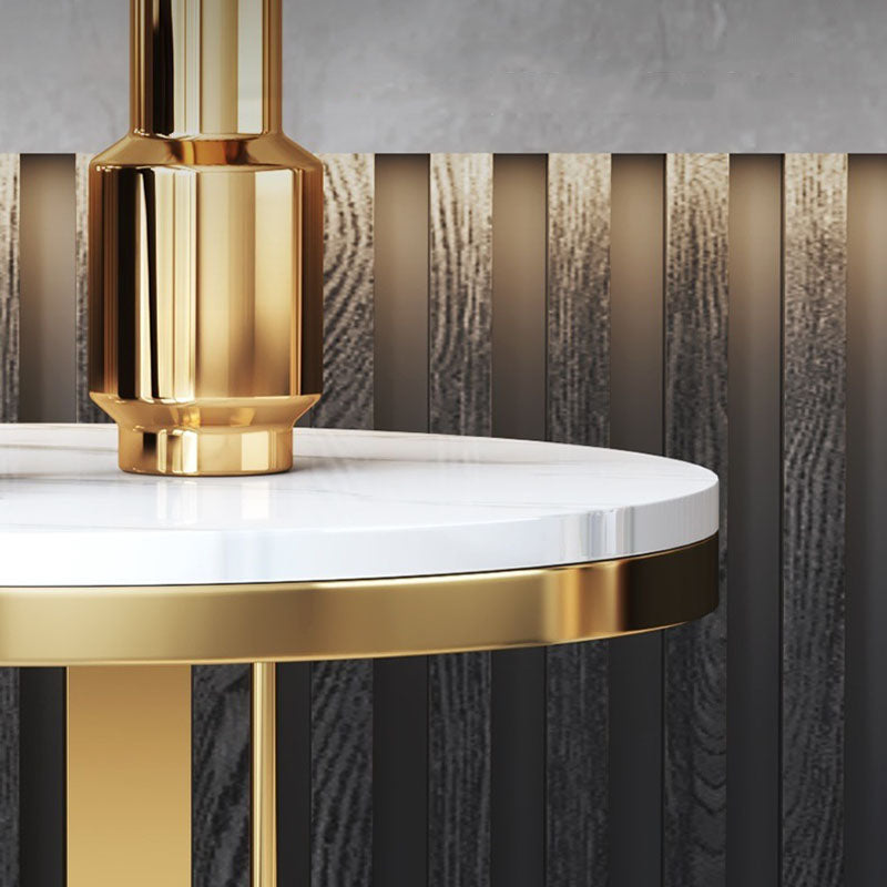 Contemporary Metallic C End Table Round Slate Top Side End Table