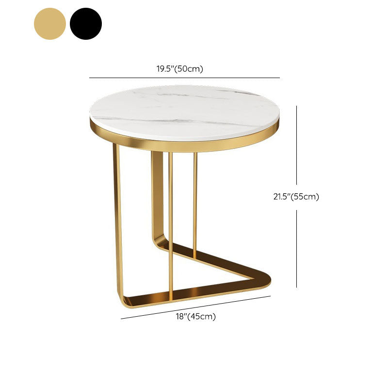 Contemporary Metallic C End Table Round Slate Top Side End Table