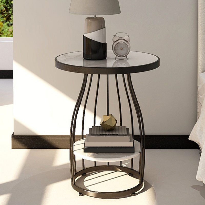Contemporary Metal Frame End Table 24.8" Tall Slate Top Side Table