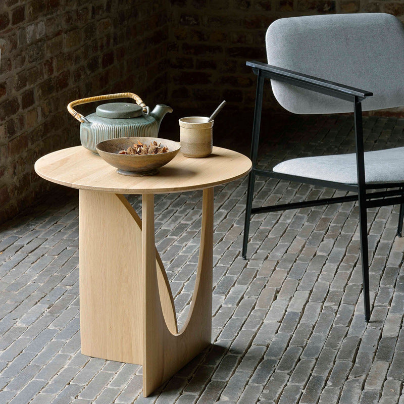Scandinavian End Table Solid Wood Abstract Round Living Room Side Table