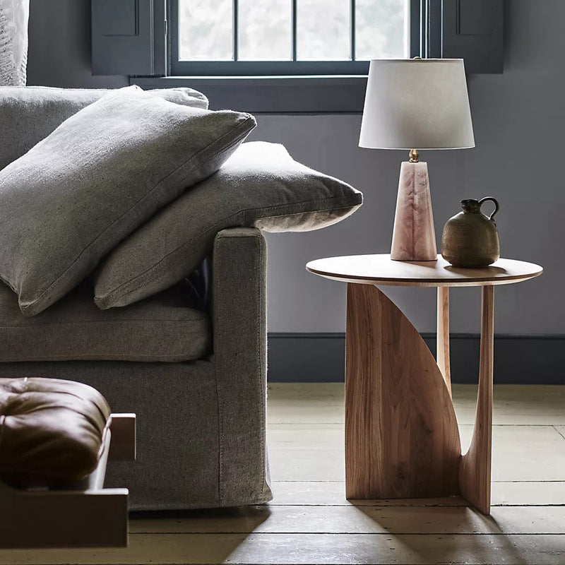 Scandinavian End Table Solid Wood Abstract Round Living Room Side Table
