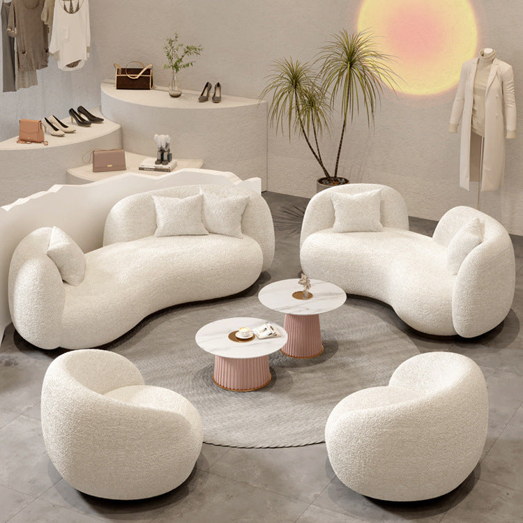 Contemporary White Wool Sofa with Tuxedo Arm and Black Base for Apartment