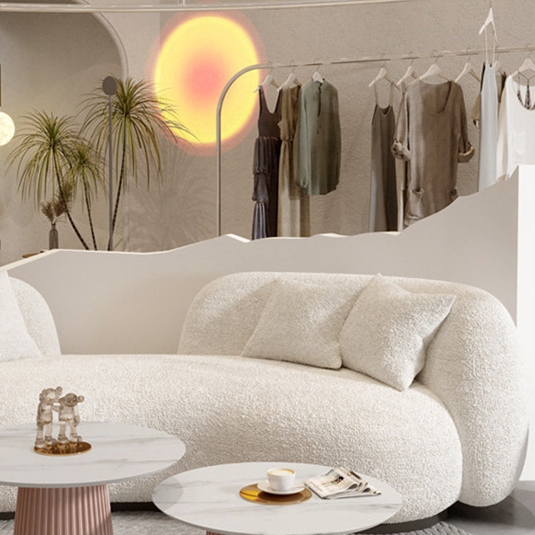 Contemporary White Wool Sofa with Tuxedo Arm and Black Base for Apartment
