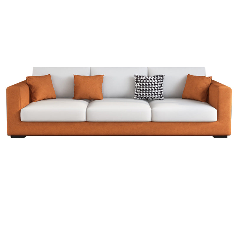 Modern 33.46" H Faux Leather 3-Seater Square Arm Sofa for Living Room