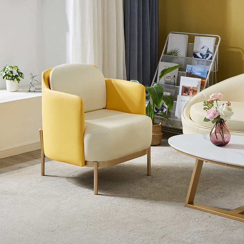 Contemporary Beige Curved Sofa in Genuine Leather with Tight Back