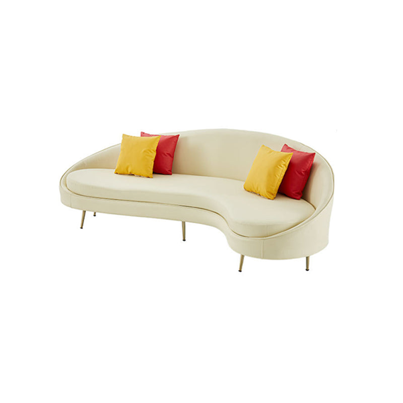 Contemporary Beige Curved Sofa in Genuine Leather with Tight Back