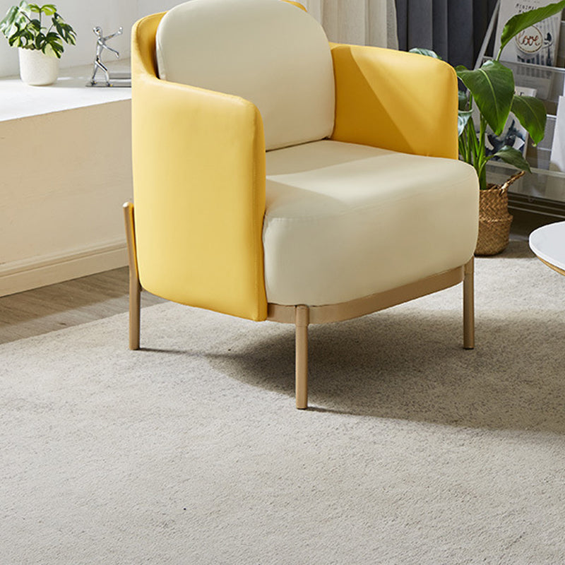 Contemporary Beige Curved Sofa in Genuine Leather with Tight Back