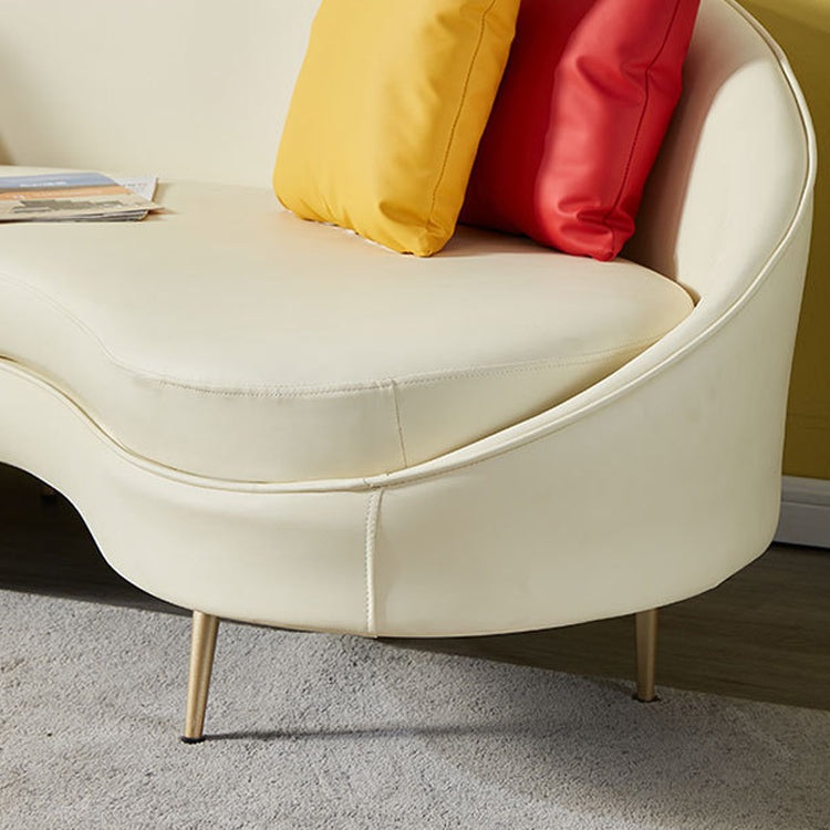 Contemporary Beige Curved Sofa in Genuine Leather with Tight Back