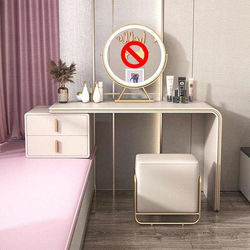 Glam Double Drawers Faux Leather Bedroom with Makeup Table and Stool Make-up Vanity