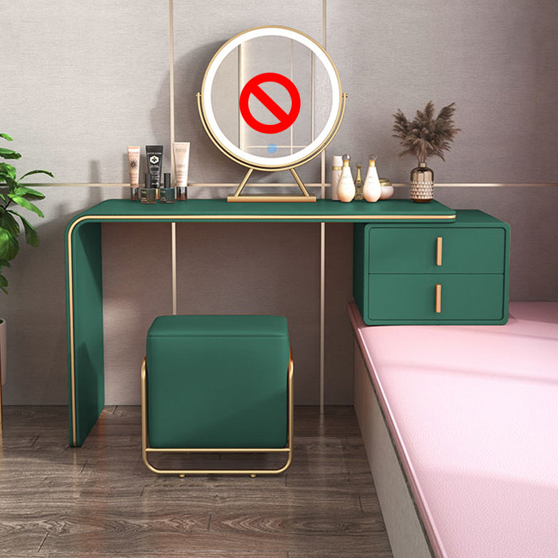 Glam Double Drawers Faux Leather Bedroom with Makeup Table and Stool Make-up Vanity