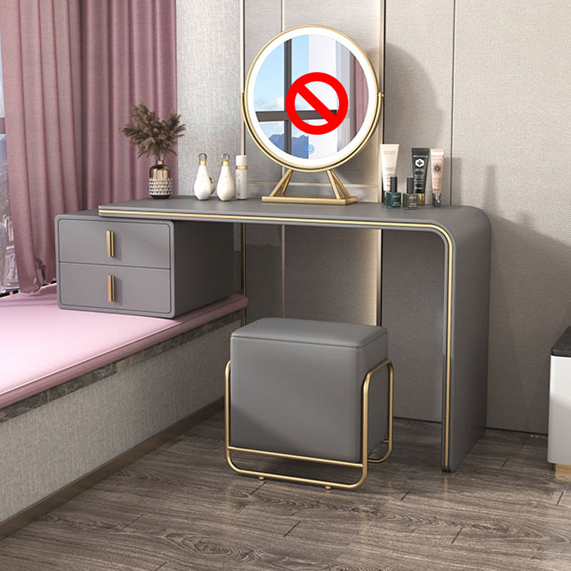 Glam Double Drawers Faux Leather Bedroom with Makeup Table and Stool Make-up Vanity