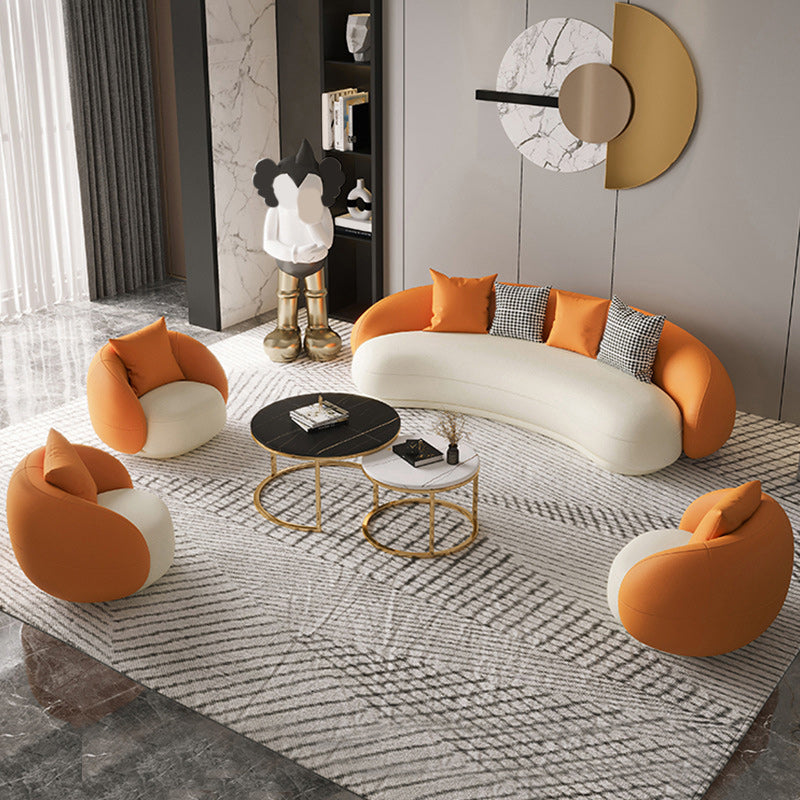 Modern 23.62" H Faux Leather Slope Arm Curved Sofa for Living Room